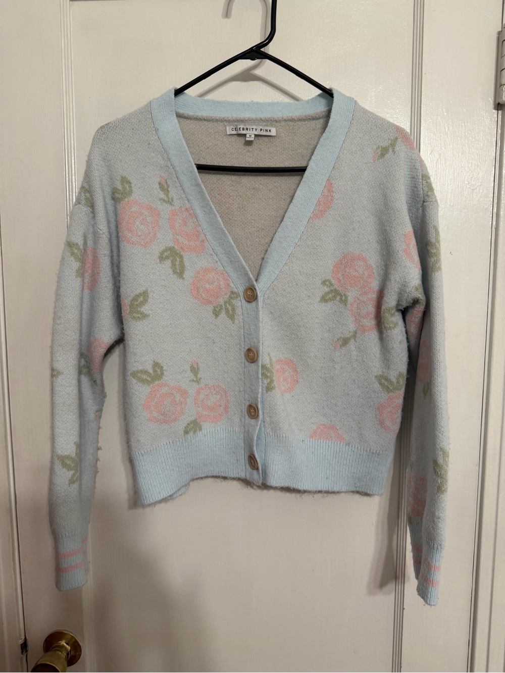 Celebrity Pink Light Blue Floral Button Cardigan